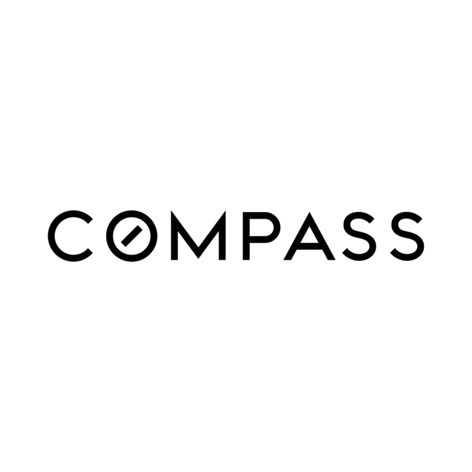 The logo of the company 'Compass' with the word 'COMPASS' in black letters, where the letter 'O' is stylized with a diagonal line inside it.